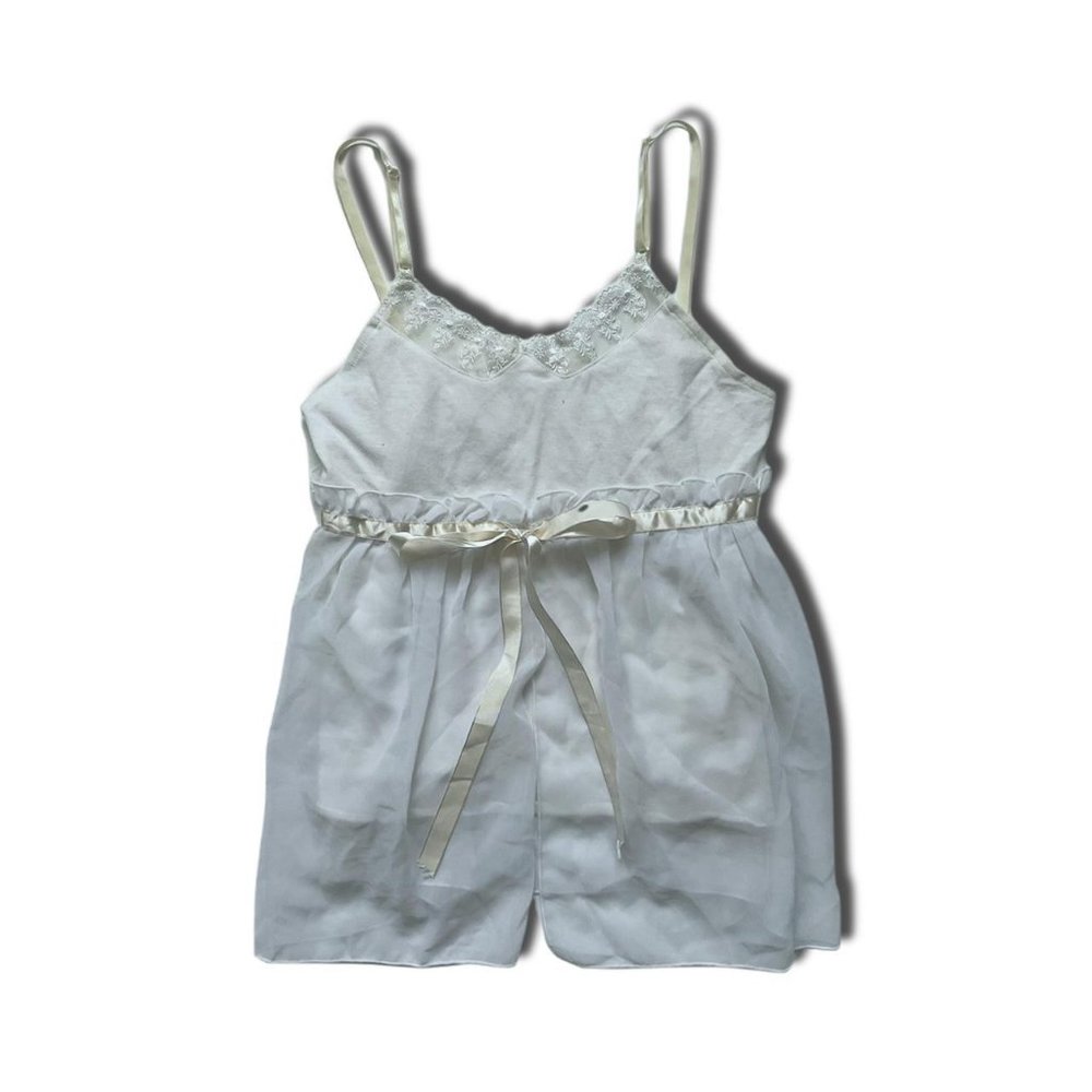 White Coquette Tank with Bow and Lace Trim